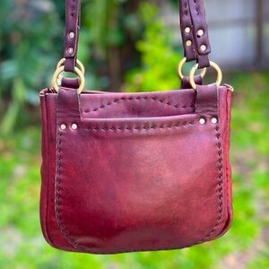 Rustic Boho Italian Leather Bag Burgundy Red Vintage Country Western Style Purse